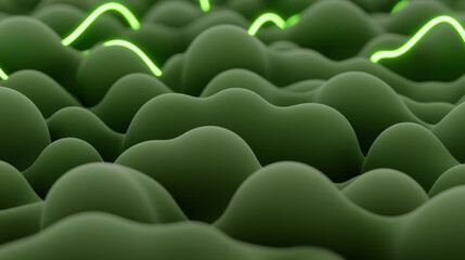 Obraz premium Green molecular dynamics. sea of green molecular bonds vibrates and twists with glowing lines