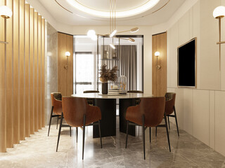 3d render modern living and dining room
