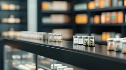 Sleek Futuristic Cannabis Dispensary with Glass Display Cases