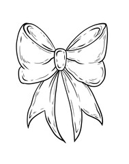 Vector ribbon bow. Hand drawn vector graphic, ribbon bow illustration. Doodle style, line drawing black and white. Single element, festive elegant bow