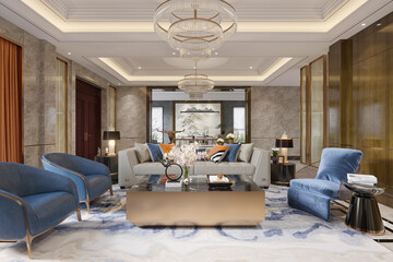 3d render modern living and dining room