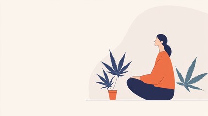 Obraz premium Woman Meditating in Nature with Cannabis Plant Beside Her