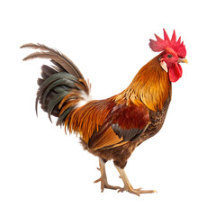 Fototapeta premium Majestic Rooster Standing On white Or png Background, Generative AI
