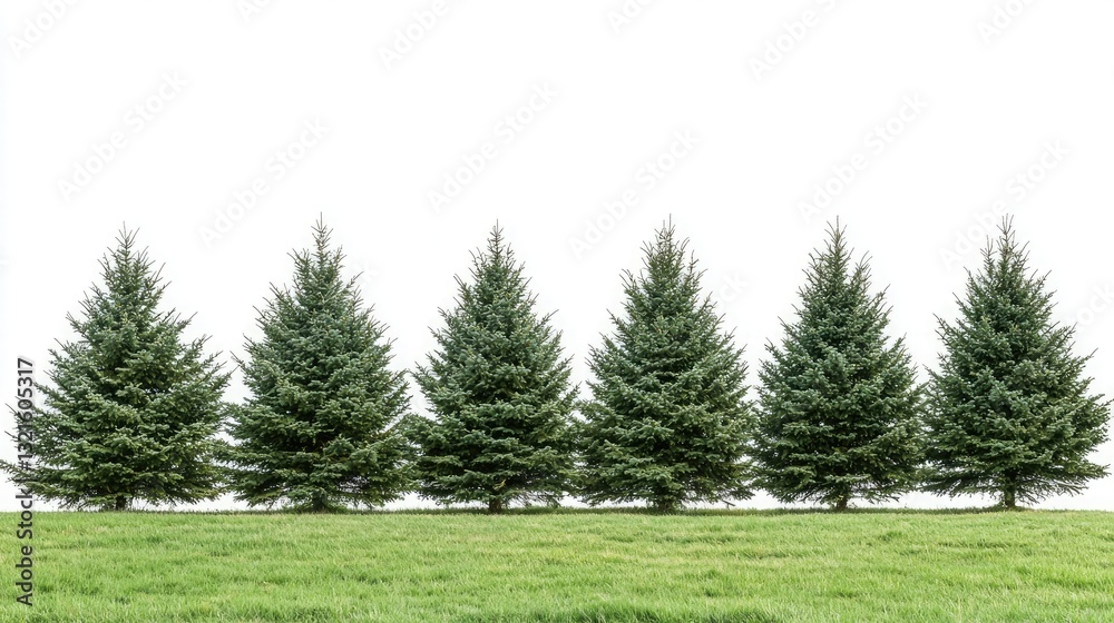 Poster A row of pine trees creating a natural border against a bright sky 