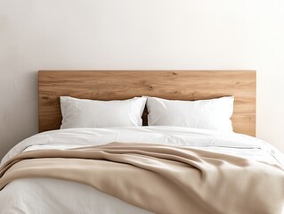 simple cozy Bed Setup in a Simple Bedroom, neatly made bed against a plain wall