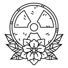Fototapeta premium radioactive symbol between flowers tattoo.