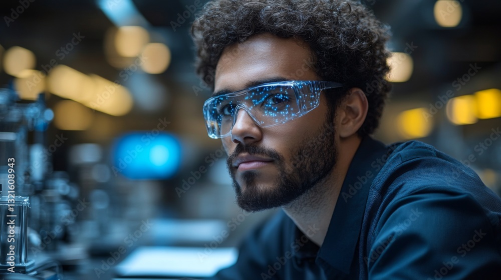 Poster a scientist examines quantum phenomena in a modern laboratory filled with advanced equipment. qubits