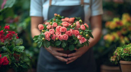 Small Business Owner Using Digital Marketing  Close-Up of Hands Holding Tablet  Online Sales & Social Media Advertising  Over-the-Shoulder Shot  Blue Apron  Shallow Depth of Field  Ultra-Wide Lens