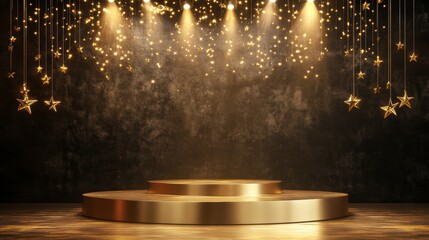 Obraz premium Gold podium stage with spotlights, celebratory, background for product presentation