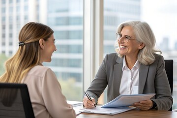 Happy African American young business woman holding smartphone in hands pointing at big mockup phone screen showing cellphone advertising new financial mobile phone app isolated on white background