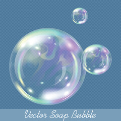 Highly detailed realistic colored soap bubble with colorful swirls of soap, vector illustration (EPS)