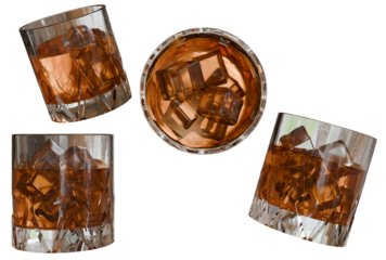 Four Whiskey Tumblers with Ice, Overhead View