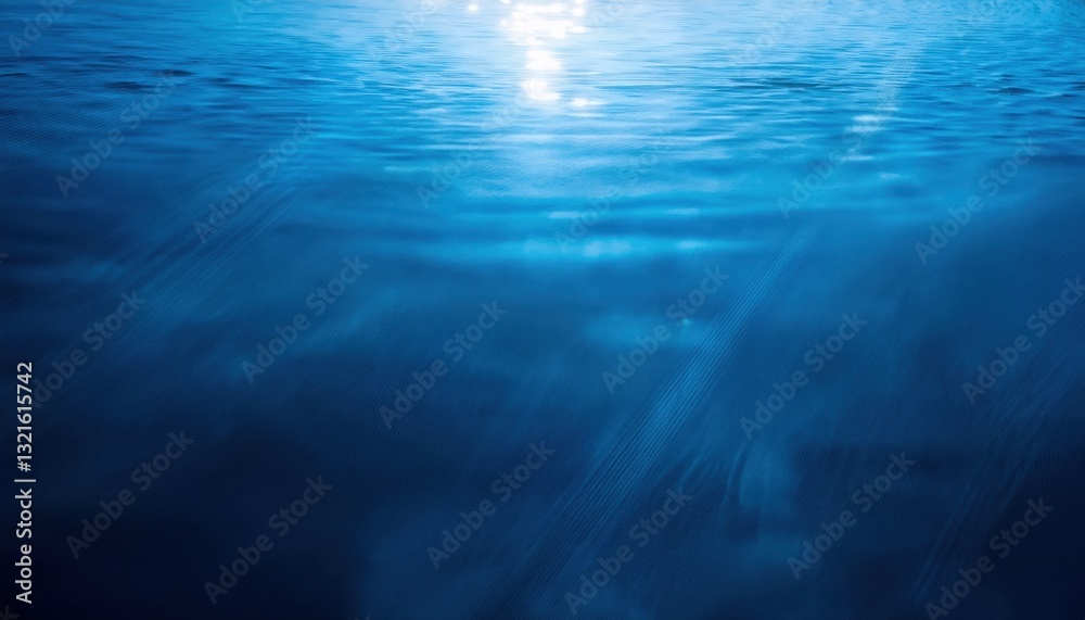 Poster soft ripples of deep blue water with sunlight reflection creating a dreamy abstract pattern, perfect