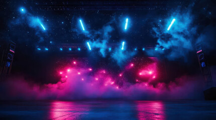 Fototapeta premium vibrant music festival stage with colorful lights and smoke effects
