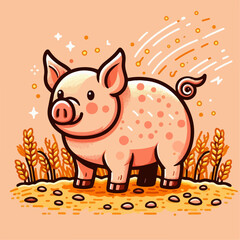pink pig in the field 