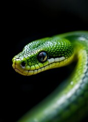 Fototapeta premium Green Tree Python Close-up Showing Scales and Intricate Eye Detail