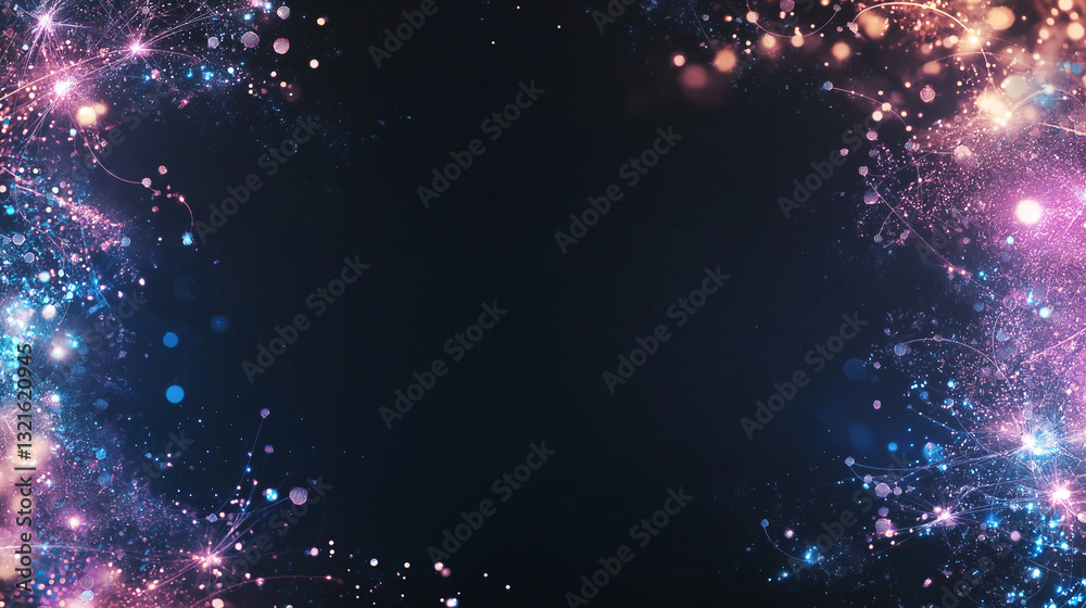 Wall mural cosmic frame: an artistic, dark background framing composed of sparkling particles and stardust in s