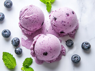 Delicious blueberry ice cream served with fresh mint leaves