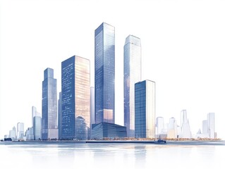 Fototapeta premium Modern skyline with tall buildings reflecting in the water