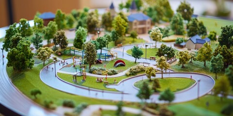 a model of a community park with recreational features.