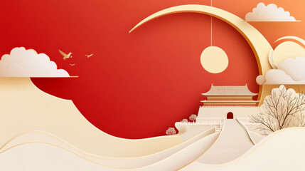 Chinese style festival theme with red background