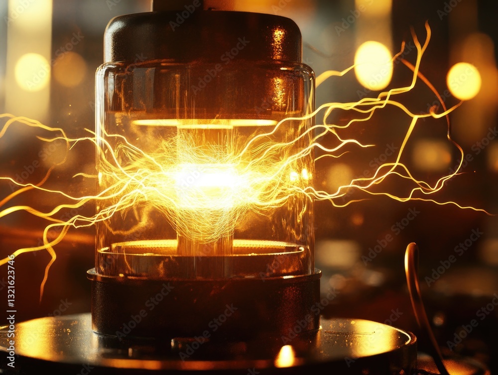 Poster a close-up view of a light bulb on a table, ideal for uses such as product photography or decorative
