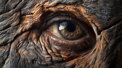 Obraz premium human eye on a trunk or skin of a person like a tree trunk