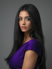 Fototapeta premium Sofisticación absoluta en un retrato con un vestido morado majestuoso.