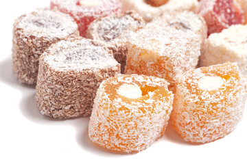 Traditional Turkish delight isolated on white background.
