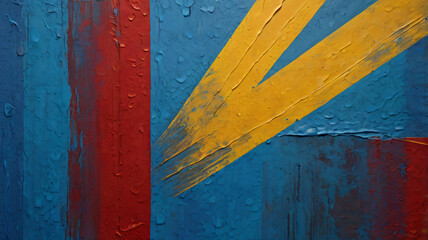 Blue Background with red and yellow Stripes.