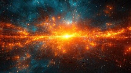 Naklejka premium Cosmic energy burst, nebula backdrop, space exploration, abstract art, science fiction