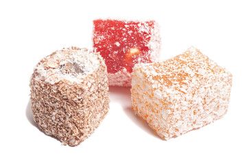 Traditional Turkish delight isolated on white background.