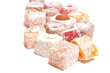 Traditional Turkish delight isolated on white background.