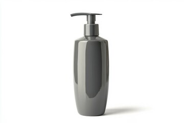 Black pump bottle on solid white background. Neural network AI generated