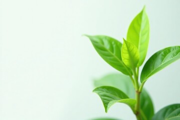 Fototapeta premium Green, healthy plant on a white, plain background with light, light source, growth, leaves