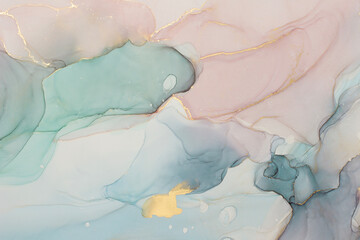 Abstract Fluid Art pastel colors with golden accents
