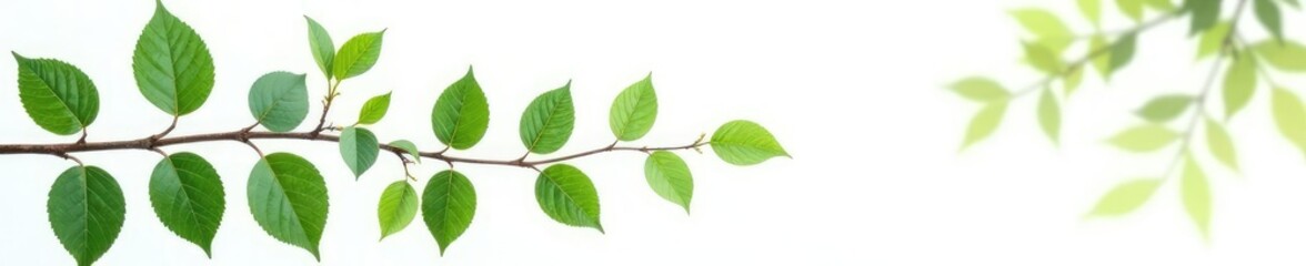 Fototapeta premium Leafy branches with delicate leaves isolated on white background, earthy, foliage, nature