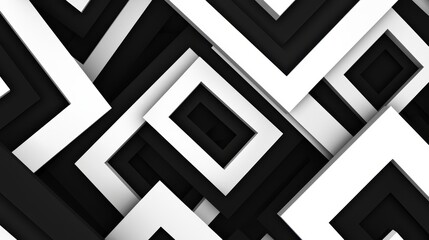 Fototapeta premium Seamless overlapping black and white minimalist concentric squares, refined high-end monochrome geometric pattern, sophisticated modern refinement