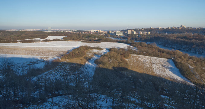 View from Dzban hill above Divoka Sarka valley in Prague city in Czech republic