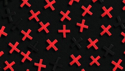 Red and black plus signs on dark background