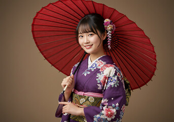 A woman in a traditional kimono holding a Japanese umbrella- traditional attire