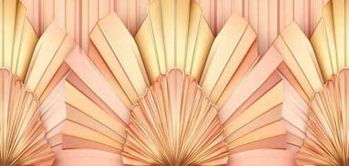 Seamless ornamental golden jasmine vines in stylized Art Deco symmetry on soft blush, refined Gatsby floral Art Deco pattern, sophisticated botanical refinement