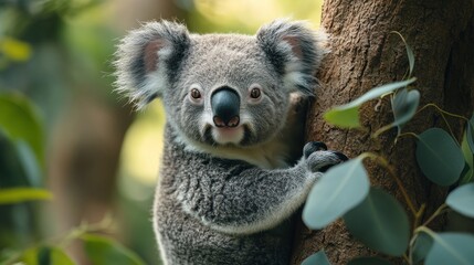 Fototapeta premium Adorable Koala on Eucalyptus Tree in Australia