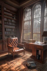 A simple office space with a chair and a desk