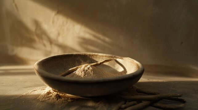 Ashwagandha powder and root, known for its health boosting properties.