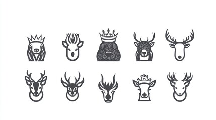 Abstract deer head silhouettes with crowns. Royalty-free graphic design