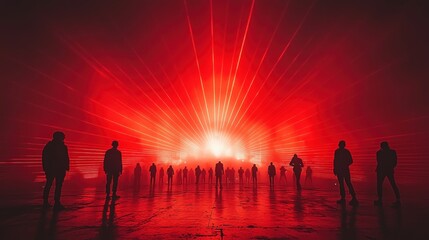 Mysterious Encounter: Silhouettes Amidst a Radiant Illumination Display