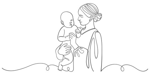Mothers and son line art illstration, mother day celebration background