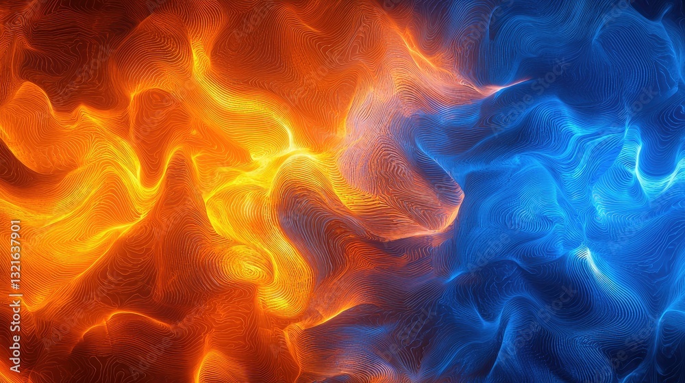 Poster A glowing orange and blue background with dynamic light effects and transitions 