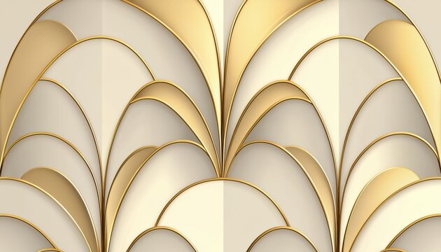 Seamless radiant golden floral filigree on soft cream, refined Gatsby Art Deco luxury pattern, sophisticated 1920s high-end ornamental elegance